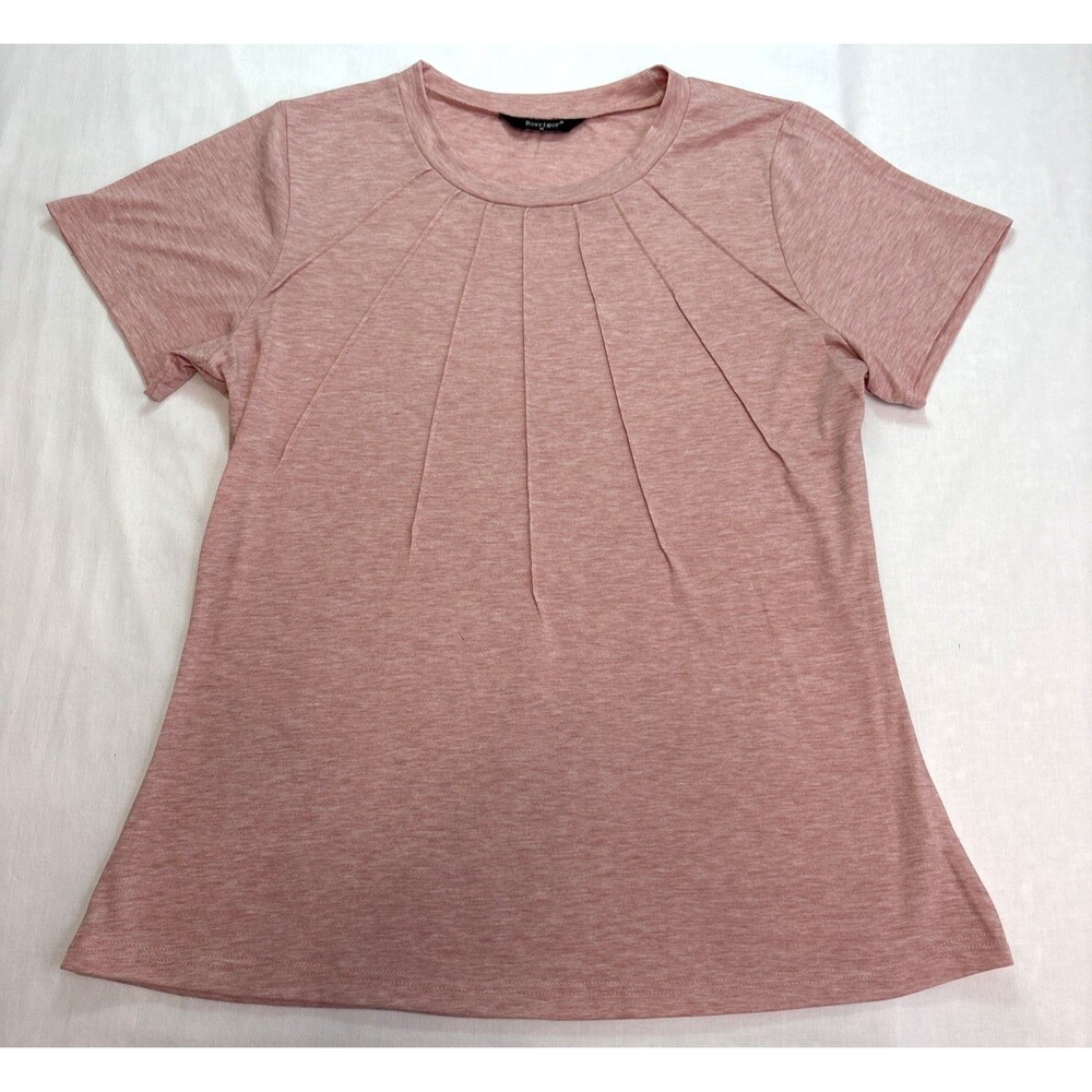 Rosvigor Womens Top Tucks T-shirt Pink Size Medium Short Sleeve